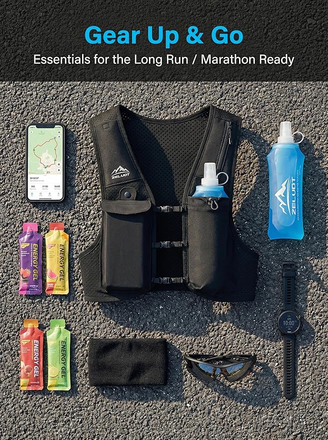 Zelvot Running Vest for Women Men USA Original Patent Adjustable Chest Straps Running Hydration Vest with 500ml Soft Flask Lightweight Reflective Hydration Backpack for Marathon