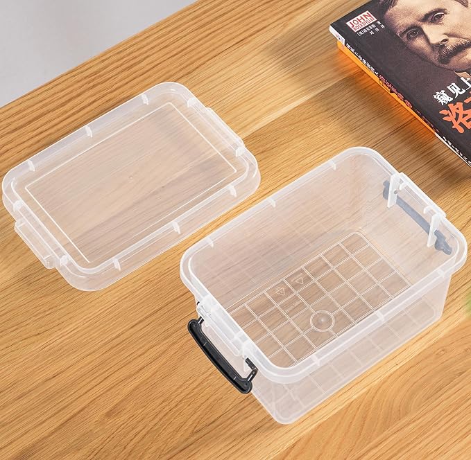 Plastic Storage Boxes Small Storage Box with Lids No-Frills Stackable Clear 3L- 12 Pack