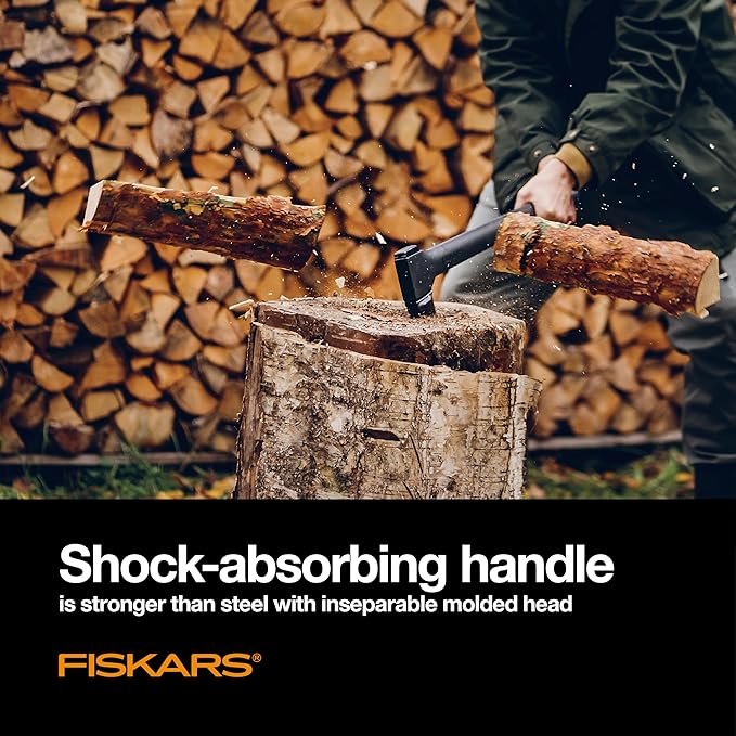 Fiskars X25 Splitting Axe 28 Wood Splitting Axe for Medium to Large Size Logs with Shock Absorbing Handle and Sheath Split Firewood Forged Steel Blade Bushcraft Gear and Camping Hatchet