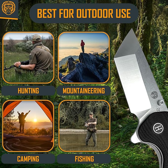 Holtzman's Gorilla Survival Pioneer Folding Knife with G10 Handle and D2 Steel Blade Gift Box Set (Silver) - Ideal for Everyday Carry and Outdoor Use