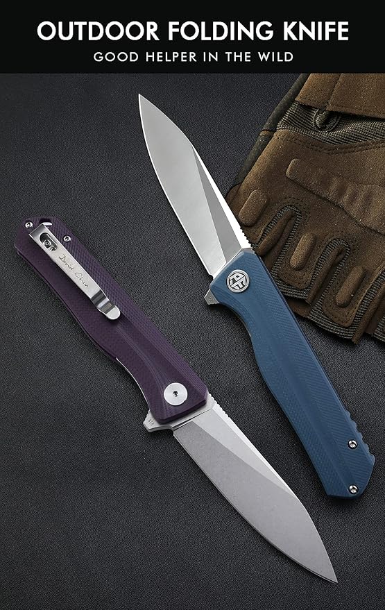 Petrified fish G10 handle D2 steel blade 2CR13 liner ball bearing flipper folding knife camping hunting EDC pocket tool PF818 (Purple Stonewash)