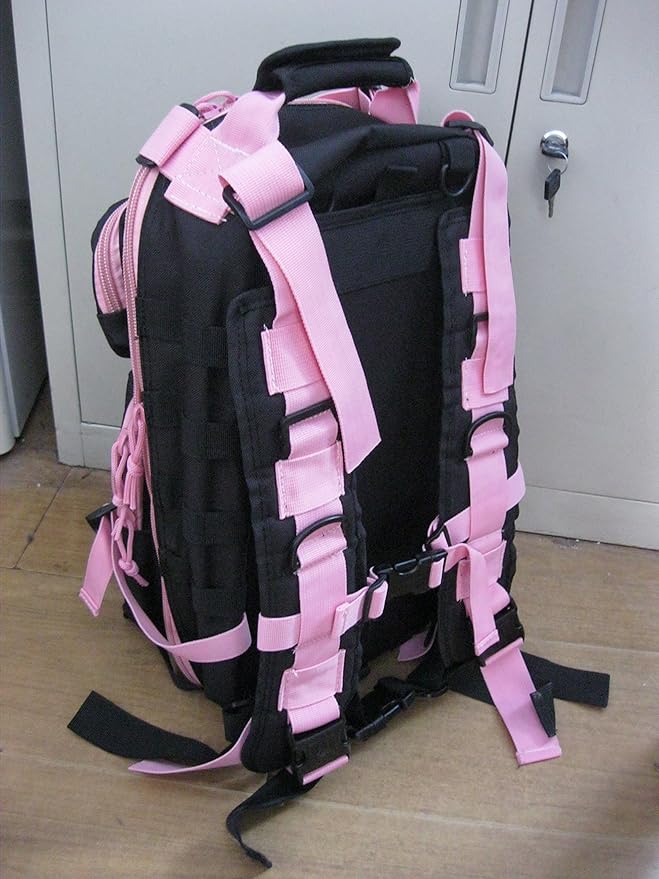 Explorer B3-PinkExplorer Tactical 72 Hours Combat Rucksack 17 Inch Backpack-Black with Pick Stripes Black with Pink Strips 17 X 9 X 11