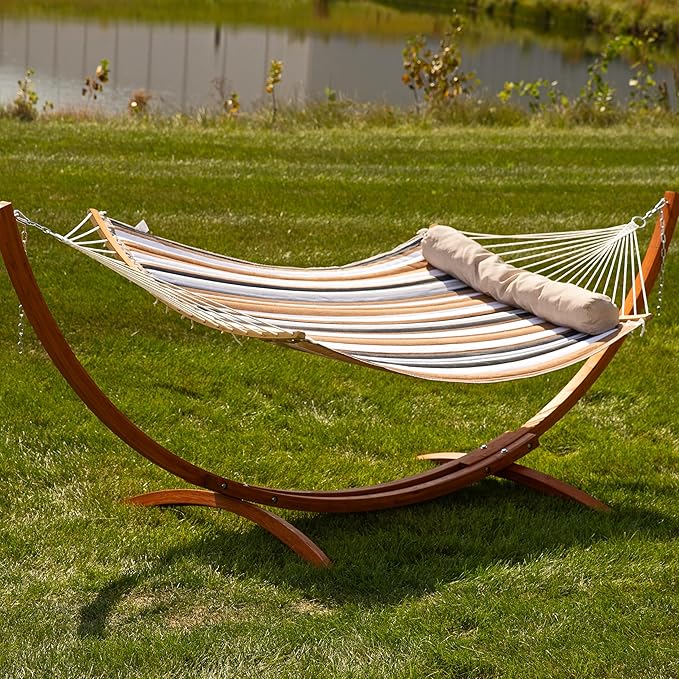 Sunnydaze Outdoor Hammock with Spreader Bar - 450-Pound Capacity Curved Spreader Bar Hammock - Calming Desert