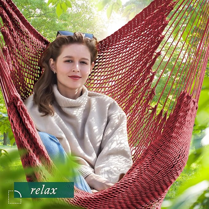 Bathonly Large Hammock Chair with Spreader Bar Caribbean Hammock Swing Chair XL Hammock Chair Outdoor Indoor 330 LBS Weight Capacity Red