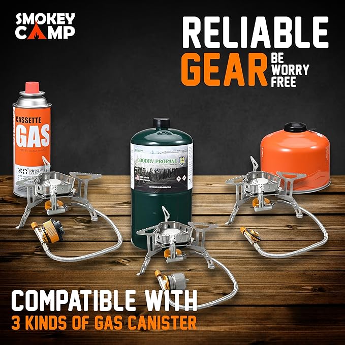 Smokey Camp Camping Cookware Mess Kit Set with Stove - Backpacking Camping Pots and Pans Set All in One Non-Stick Camping Cooking Set Portable Stove Hiking Picnic Outdoor &amp Camping Cookware S