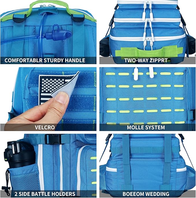 Military Tactical Backpack 45L/25L 3 Day Assault Pack Molle Daypack Hiking Backpack for Men and Women (Blue-Yellow 45L)