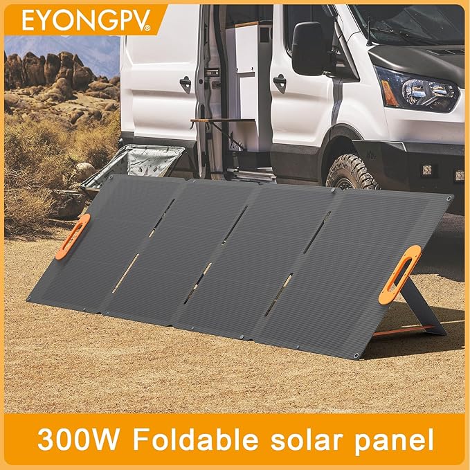 EYONGPV 300W Portable Solar Panel 26% HPBC Cells Foldable Solar Charger 15ft (4.5m) Cable 30A Anderson Output IP65 Waterproof for RV Camping for EcoFlow Anker Jackery Bluetti Power Station