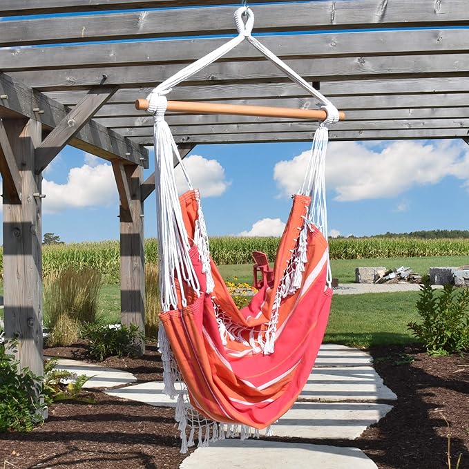 Vivere Cotton Hammock Chair with Hardwood Spreader Bar - 250 lb Capacity (Mimosa)