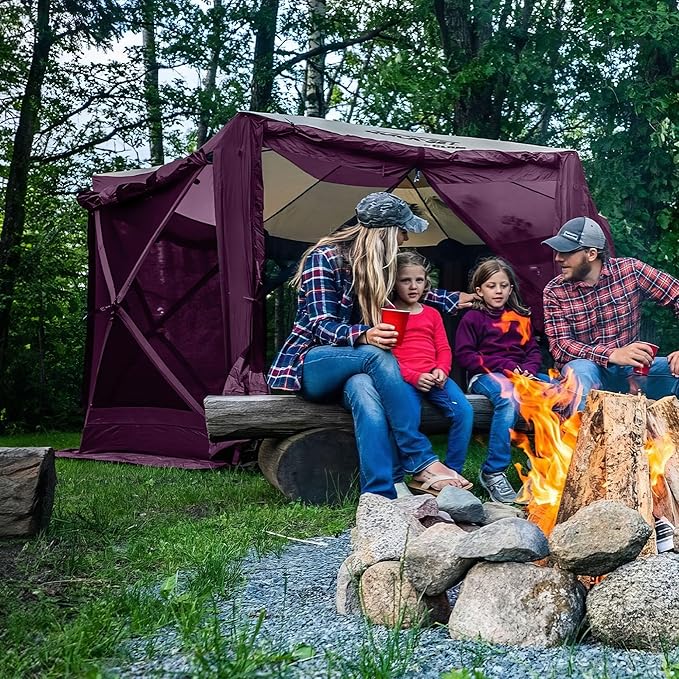 Clam Pavilion 12.5' Pop-Up Screen Tent – Plum Outdoor Camping Gazebo Canopy with Wind Panels Mesh Netting &amp Carry Bag – 6-Sided Portable Shelter for 8 People – Fast Setup Patio or Event Tent