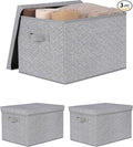 WUIKE Foldable Storage Bins with Lids Storage Boxes with Handles Closet Shelf Organizer Fabric Storage Baskets with Cover for Bedroom 3-Pack Ash Gray Extra Large
