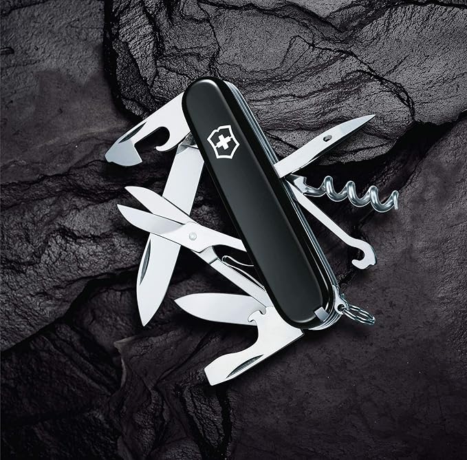 Victorinox Climber Swiss Army Knife 14 Function Swiss Made Pocket Knife with 2 Blades Corkscrew and Screwdriver - Black