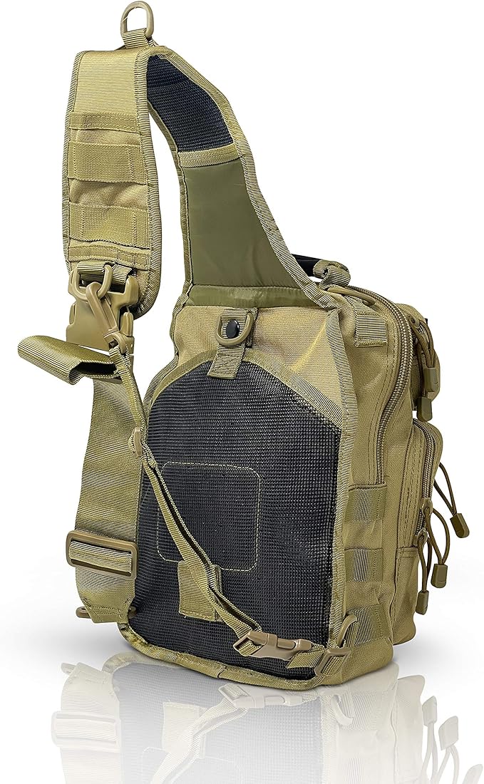 Tactical Sling Military Waterproof Bag - Everyday Carry EDC Diaper Back pack - Assault Rover Shoulder Sling Molle Gun Range Bag - Hiking Hunting Camping Traveling Comfort - Beige