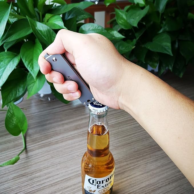 ALBATROSS Premium EDC Pocket Knife - Compact Folding Tactical Knife with Damascus Steel Blade Titanium Handle &amp Bottle Opener - Everyday Carry Camping Survival Knife - Mothers Day Fathers Day Gif