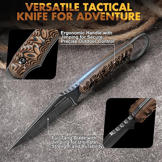 3.3 EDC Fixed Blade Knife Black Talon – D2 Steel Small Fixed Blade Knife with Sheath Finger Ring for Horizontal Carry Full Tang G10 Handle Compact Outdoor