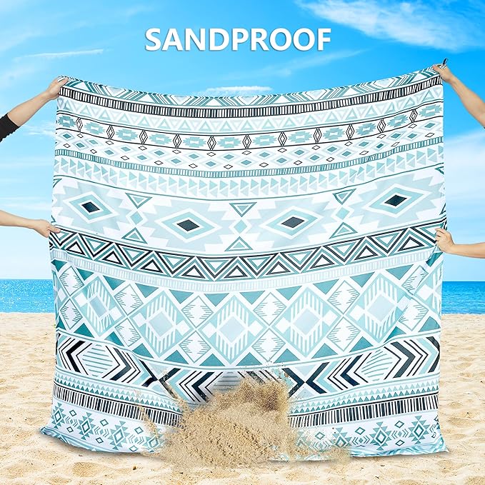 Beach Blanket Waterproof Sandproof Beach Mat 79 X 83/10'x9'for 2-8 Adults Quick Drying Outdoor Picnic Mat Beach Accessories for Travel Camping Hiking
