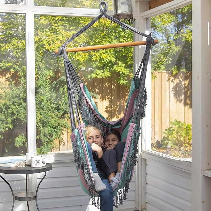 Vivere Cotton Hammock Chair with Hardwood Spreader Bar - 250 lb Capacity (Watermelon)