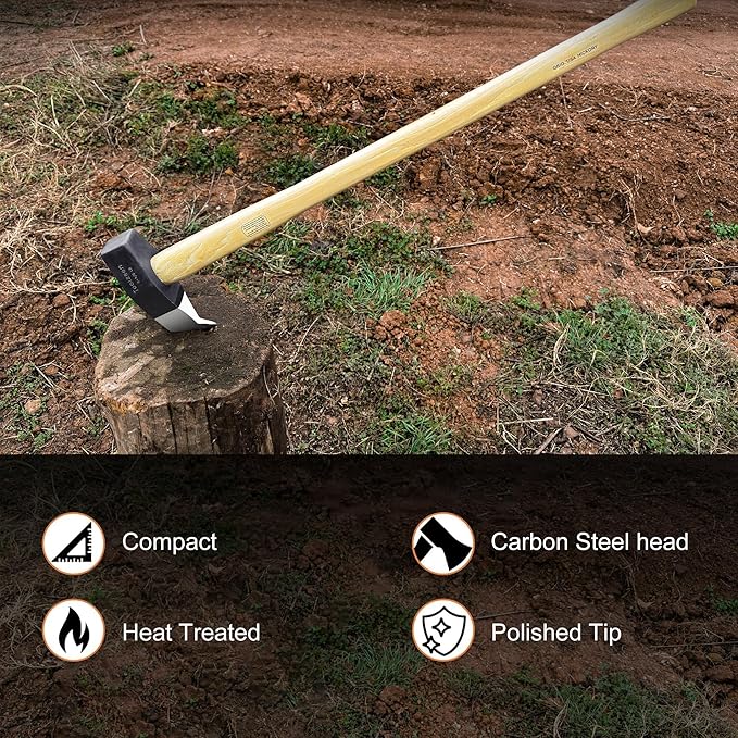 Splitting Maul- Wood Splitter Maul 6 1/2 lbs Head- Heavy Duty Wood Splitter Axe with 36 ergonomics Hickory Handle for HardwoodCampfiresFirewood(36inch Splitting Maul)