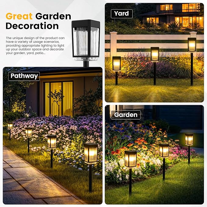 Solar Pathway Lights 6 Pack Solar Powered Garden Lights Waterproof IP65 Auto On/Off Outdoor Light for Lawn Patio Walkway Driveway Decor Landscape Lighting (Warm White)