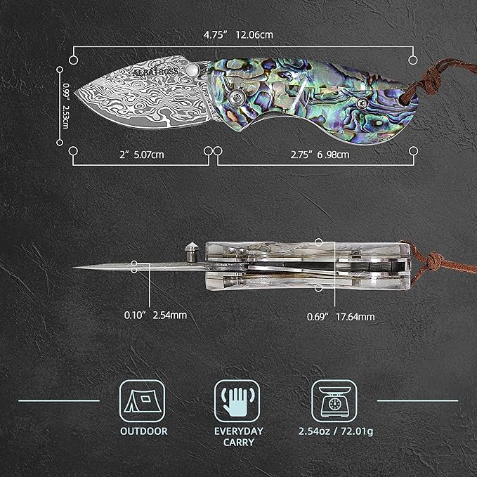 Father's Day Mother's Day &amp Birthday Gift for Him Her - Premium Mini Pocket Folding Knife for Husband Boyfriend Father Wife Girlfriend Mom - Smooth Manual Opening Abalone Shell Handle Dam