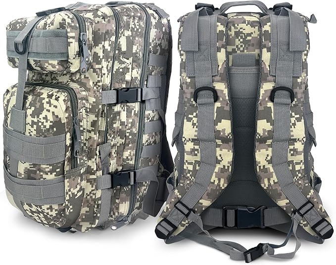 ASA TECHMED Large Tactical Backpack - IFAK Military-Grade Assault Pack Everyday Carry Use Military Backpacks Tactical (Gray Camo)