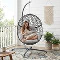 RADIATA Hanging Egg Chair with Stand Outdoor Egg Swing Chair with Cozy Cushion 350lbs Rattan Bird Nest Eggshell Basket Seat Patio Swinging Chair for Indoor Balcony Porch Grey
