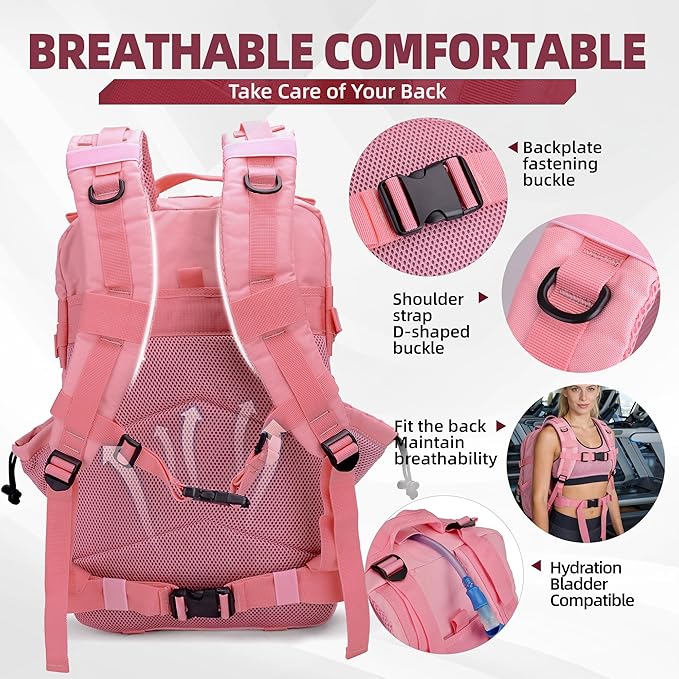 LUPU TACTICAL 45L Backpack for Men and Women 3 Days Assault Pack Outdoor Travel Hiking Camping Rucksack with Molle Webbing (Pink)