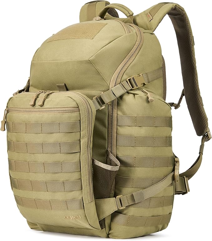 AMHEH 52L 1050D Tactical Backpack - 72 Hour Emergency Get Home Bug Out Bag with 17 Laptop and Helmet Pocket Heavy Duty Work Tan