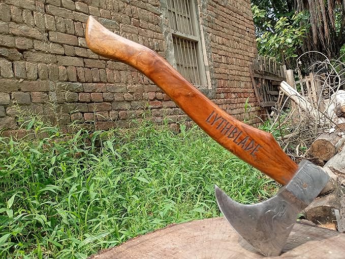 LYTHBLADE Handmade Damascuss Steel Axe Gift Forged Damascus Steel Vintage Axe with Rose Wood Shaft Viking Bearded Camping Axe