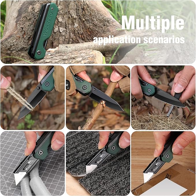 WORKPRO 2-in-1 Folding Knife/Utility Knife - Gifts for Dad &amp 18-in-1 Multi Tool Pliers Green