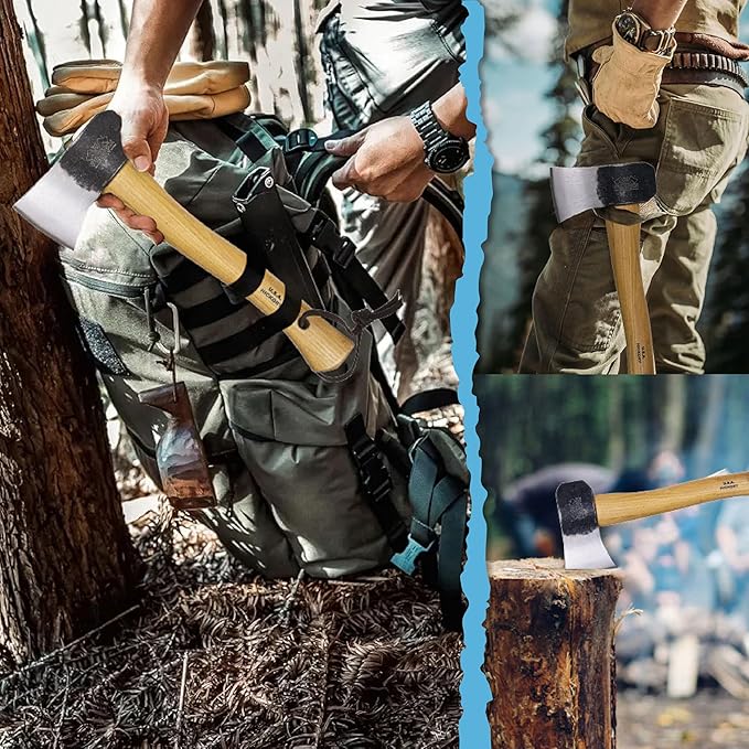 PRANDI Camping Hatchet 1.10 lb - Hickory Handle 13in - Ideal for Camping Travel and Bushcraft - Made in Italy