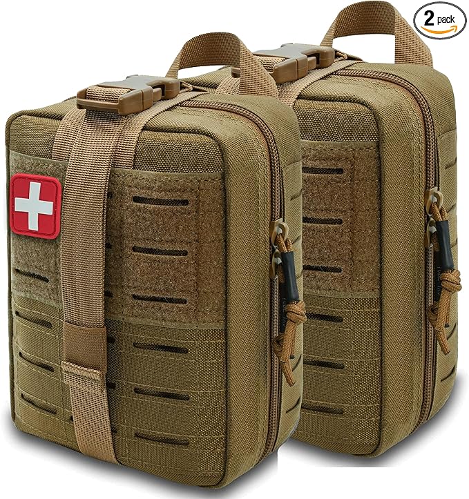 Ifak Pouch Rip Away Molle Tactical Medical Pouch Empty First Aid Kit Bag for Duty Belt (2 Pack-TAN)