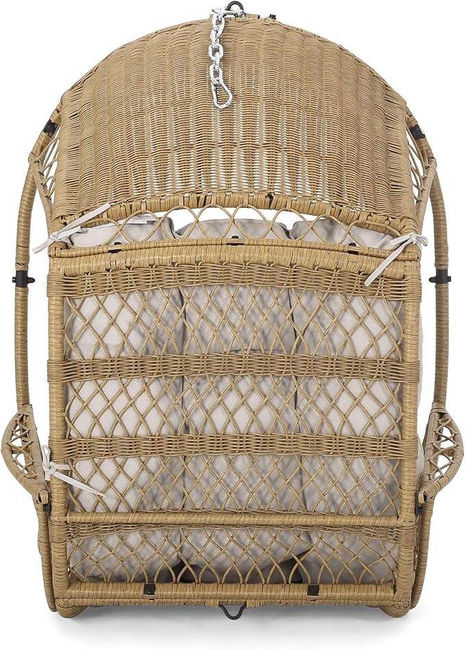 Christopher Knight Home Sidney Outdoor/Indoor Wicker Hanging Chair with 8 Foot Chain (NO Stand) Light Brown and Beige