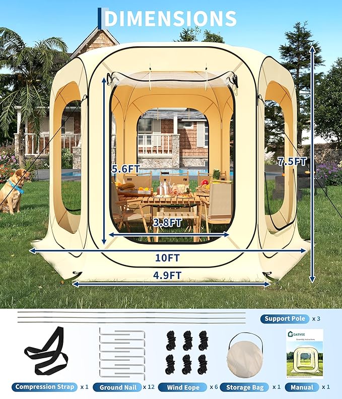 12x12 FT Pop Up Tent Pop Up Canopy for 8-10 Person Portable Screened Shelter with Carry Bag Ideal for Patio Backyard Camping &amp Outdoor Activities