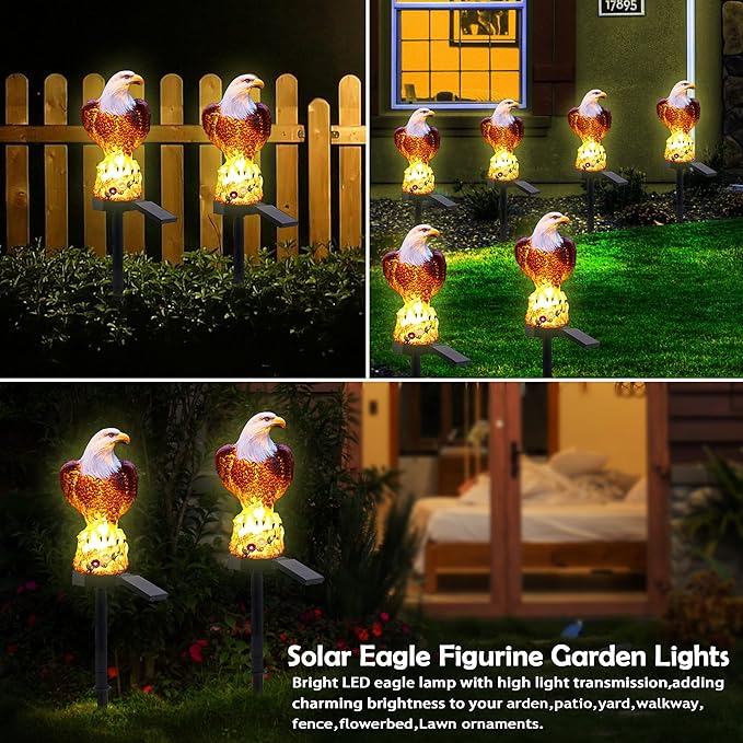 SmilingTown Solar Eagle Garden Decorations Outdoor Decorative Stake Lights IP65 Waterproof Bald Eagle Decor for Yard Patio Garden Lawn Halloween Christmas Party (2 Packs)