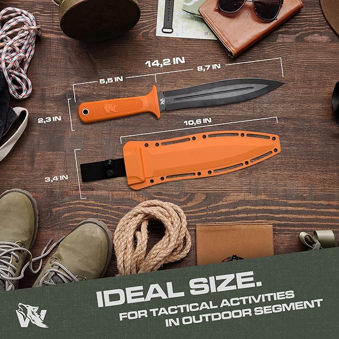 ODENWOLF W-SowCatcher Fixed Blade Knife with Sheath - Large Hunting-Knife made of D2 steel - Big Fixed Blade Double Edge Knives with TPE Handle