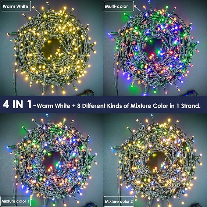 300 LED Christmas String Lights Outdoor Indoor Color Changing with Remote/Timer 108FT 11 Modes Waterproof Warm White and Multi Color Christmas Lights Plug in for Tree Garden Decoration