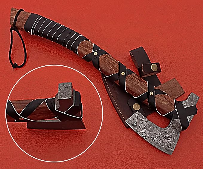 Smart &amp Sharp Hand Forge Custom Made Hatchet Axe Hand Made Damascus Steel Blade/Best Gift/Gift for him SS-17345(Rose Wood)