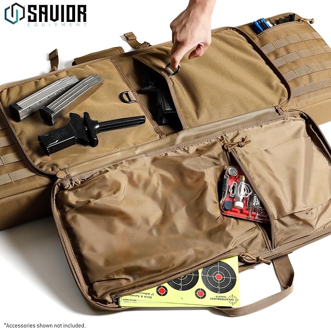 Savior Equipment American Classic Tactical Double Long Gun Bag Pistol Transportation Case w/Backpack Strap Lockable Compartment Available Length in 32 36 42 46 51 55