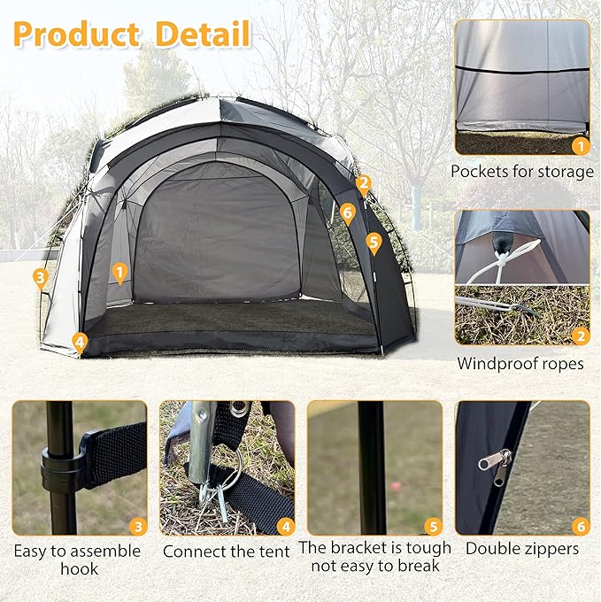 Easy Beach Tent 12 X 12ft Pop Up Canopy UPF50+ Tent with Side Wall Ground Pegs and Stability Poles Sun Shelter Rainproof Waterproof for Camping Trips Backyard Fun Party Or Picnics