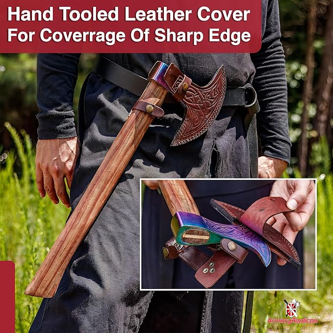 Armory Replicas™ Titanium Colored Decorative Axe – 23 Sheesham Wood Handle with Knot Work Motif and Crescent Blade