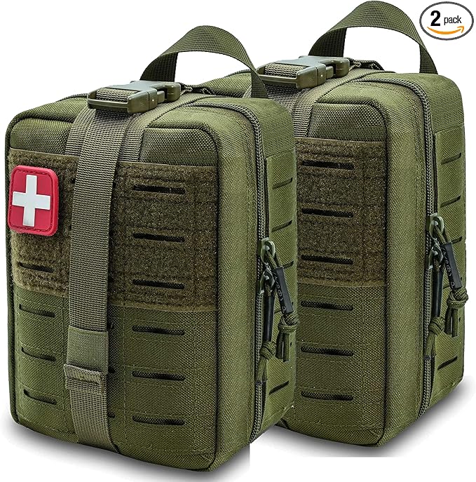 Molle Ifak Pouch Rip Away Molle Tactical Medical Pouch Empty First Aid Kit Bag for Duty Belt (2 Pack-Green)