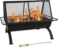 Sunnydaze 36-Inch Northland Steel Outdoor Fire Pit with Grill - Outdoor Fireplace with Cooking Grate Spark Screen Cover and Poker