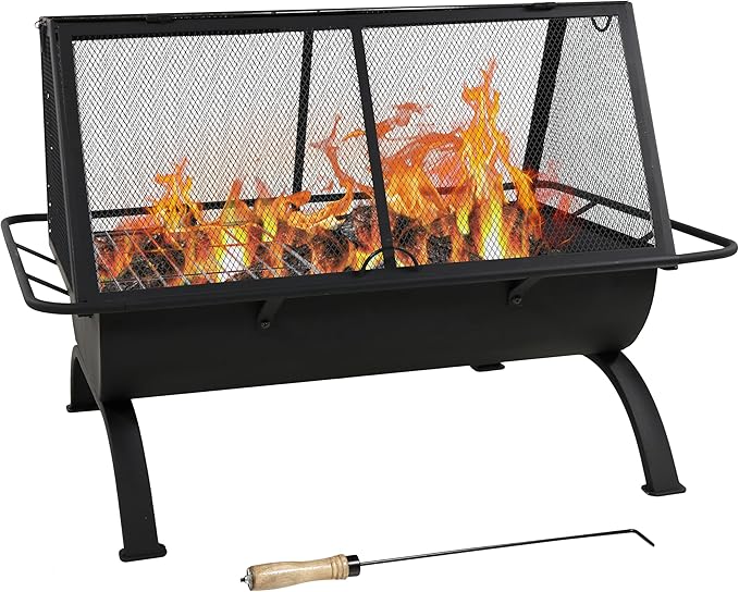 Sunnydaze 36-Inch Northland Steel Outdoor Fire Pit with Grill - Outdoor Fireplace with Cooking Grate Spark Screen Cover and Poker