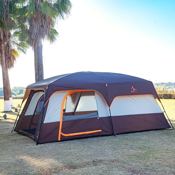 KTT Extra Large Tent 6-10-12-14 Person(A)Family Cabin Tents2 Rooms3 Doors and 3 Windows with MeshStraight WallWaterproofDouble LayerBig Tent for OutdoorPicnicCampingFamily Gathering