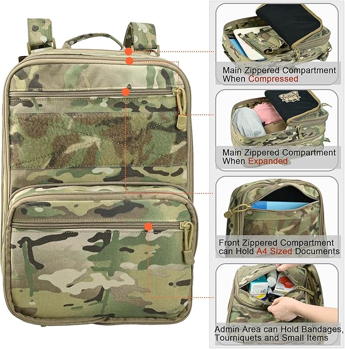 Tactical Expandable Flatpack Chest Rig Backpack MOLLE Assault Pack Hydration Pack for PC Vest (CP)