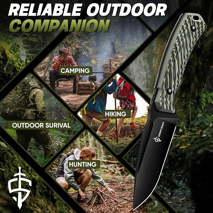 Dream Reach Fixed Blade Knife - D2 Steel Tactical Knife with Ergonomic Full Tang Handle and Kydex Sheath for Outdoor Camping Survival Gift for Men Women