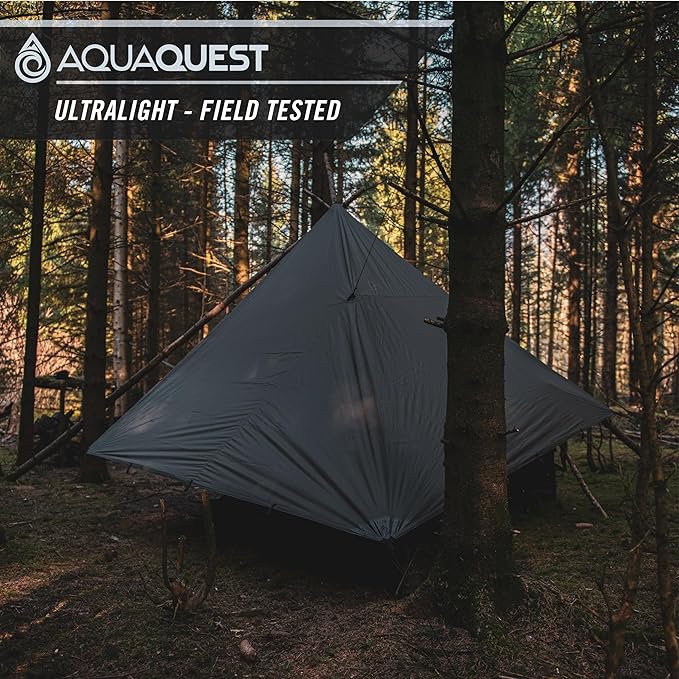 AquaQuest Guide Tarp – Ultralight Waterproof (5000 mm) Seam-Taped 40D Ripstop Rain Fly for Backpacking Stealth Camping &amp Thru-Hiking