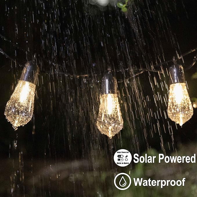 Solar Outdoor String Lights 25FT Patio Lights String Waterproof with 20 Warm White LED Shatterproof ST58 Bulbs Perfect for Garden Backyard Pergola Party Cafe Camping Decoration (25FT)
