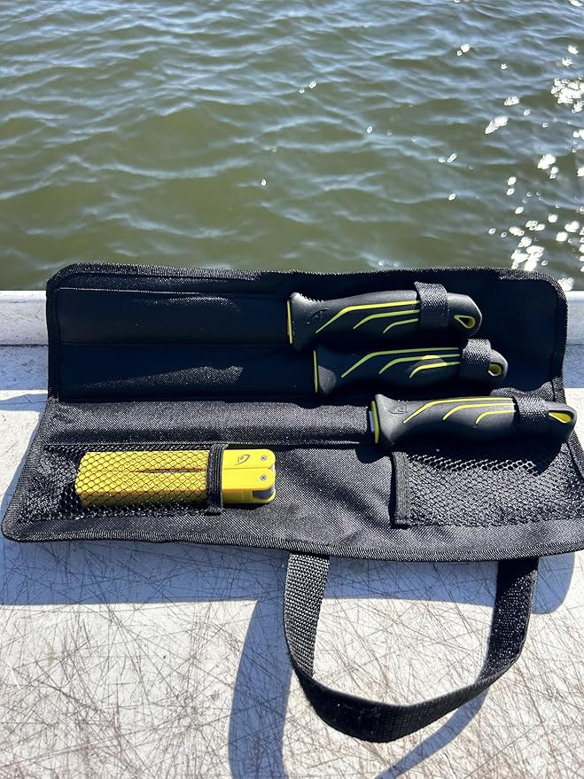 danco 5PC Fillet Knife Kit 679 with Roll Bag &amp Folding Sharpener Fish Fillet and Deboning Knives Freshwater/Saltwater Fishing Non-Slip Handle Durable Roll Bag Stainless Steel Blades