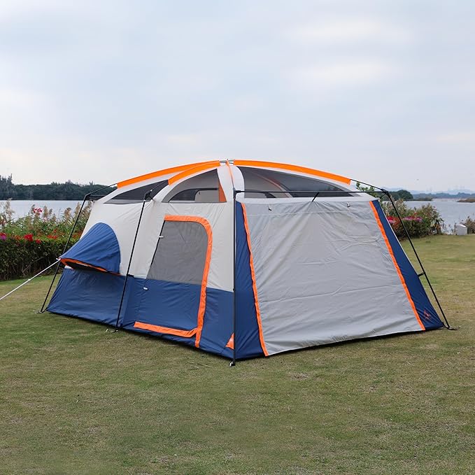 KTT Extra Large Tent 10-12-14 Person(B)Family Cabin Tents2 Rooms3 Doors and 3 Windows with MeshStraight WallWaterproofDouble LayerBig Tent for OutdoorPicnicCampingFamily Gathering